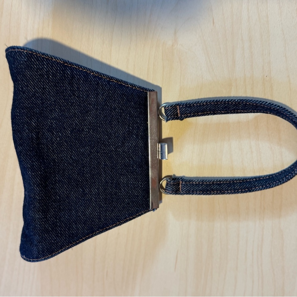 Denim Handbag with Metal Frame